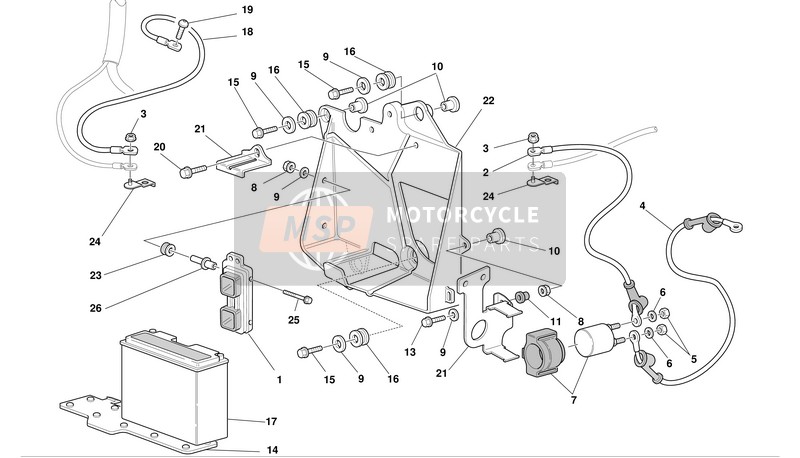 Ducati SPORT TOURING ST4 S ABS Usa 2003 Supporto per scatola batteria per un 2003 Ducati SPORT TOURING ST4 S ABS Usa