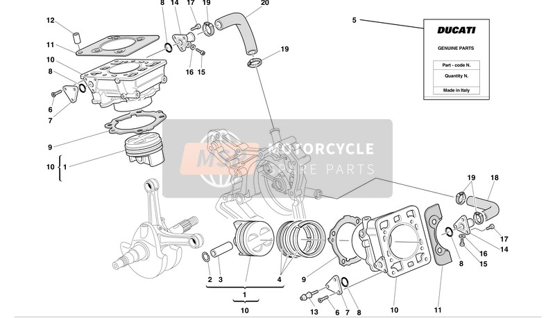 Ducati SPORT TOURNG 4 S ABS Eu 2004 Cilindros - Pistones para un 2004 Ducati SPORT TOURNG 4 S ABS Eu