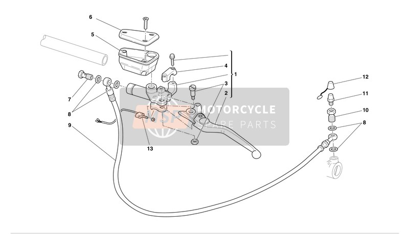 Ducati SPORT TOURNG ST4 S Eu 2004 Koppelingsbediening voor een 2004 Ducati SPORT TOURNG ST4 S Eu