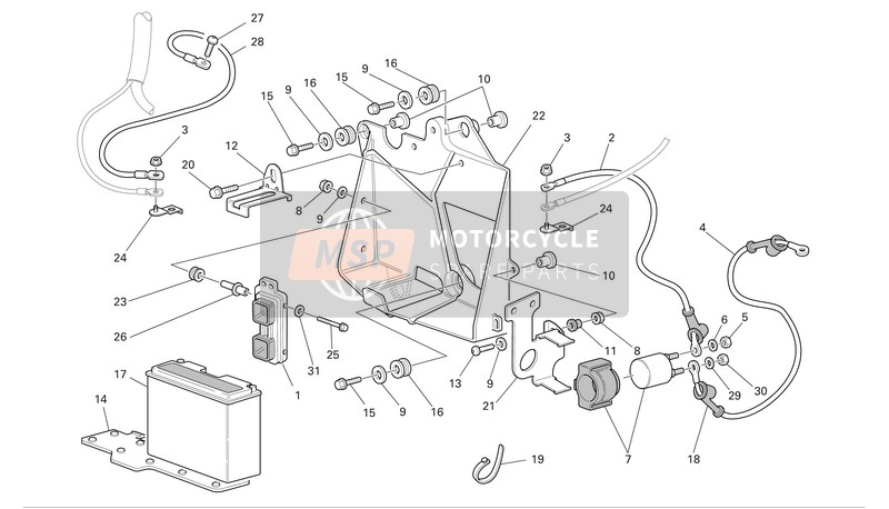 Ducati SPORTTOURING ST3 Eu 2007 Soporte de batería para un 2007 Ducati SPORTTOURING ST3 Eu