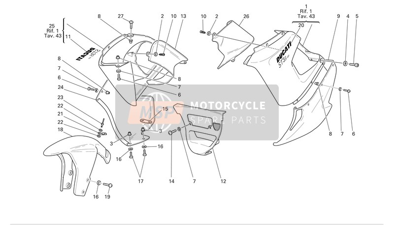 48011921AT, Linke Obere Verkleidungshaelfte, Ducati, 0