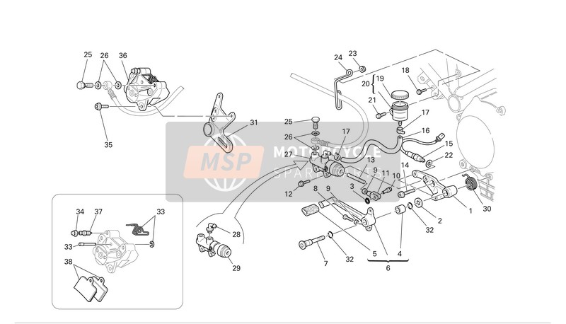 Ducati SPORTTOURING ST3 S ABS Eu 2007 Hydraulische achterrem voor een 2007 Ducati SPORTTOURING ST3 S ABS Eu