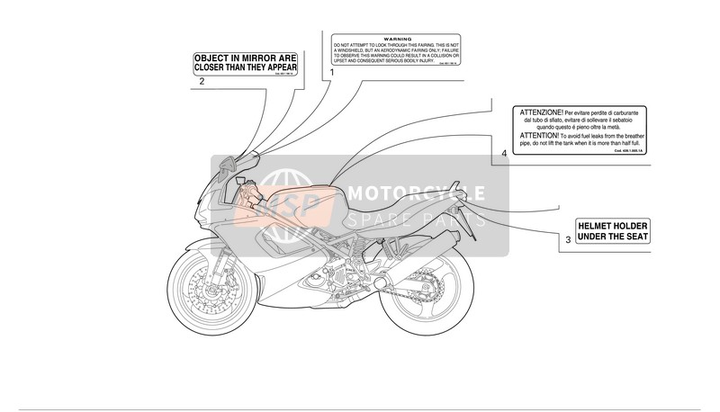 Ducati SPORTTOURING ST3 S ABS Usa 2007 Data Plate Positions for a 2007 Ducati SPORTTOURING ST3 S ABS Usa