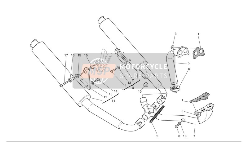 Ducati SPORTTOURING ST4 ABS Eu 2005 Sistema de escape para un 2005 Ducati SPORTTOURING ST4 ABS Eu