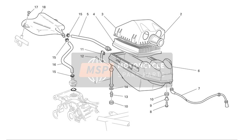 Ducati SPORTTOURING ST4 ABS Eu 2005 Induzione d'aria e sfiato dell'olio per un 2005 Ducati SPORTTOURING ST4 ABS Eu