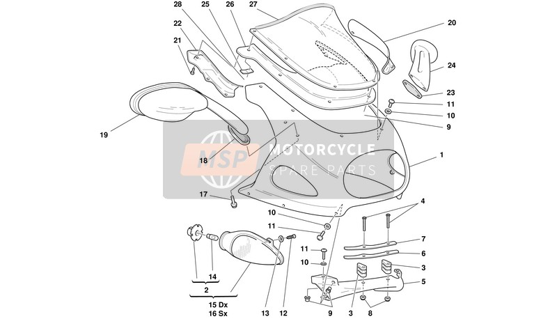 Ducati ST SPORT TOURING 4 Usa 2001 Carenado de faros para un 2001 Ducati ST SPORT TOURING 4 Usa