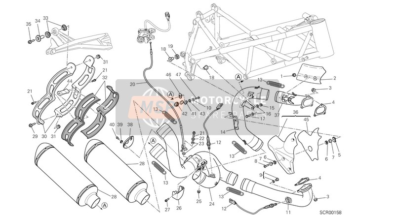 Ducati STREETFIGHTER 848 Eu 2015 Uitlaatsysteem voor een 2015 Ducati STREETFIGHTER 848 Eu