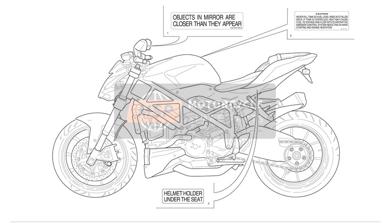 Ducati STREETFIGHTER 848 USA 2012 Positions de la plaque signalétique pour un 2012 Ducati STREETFIGHTER 848 USA