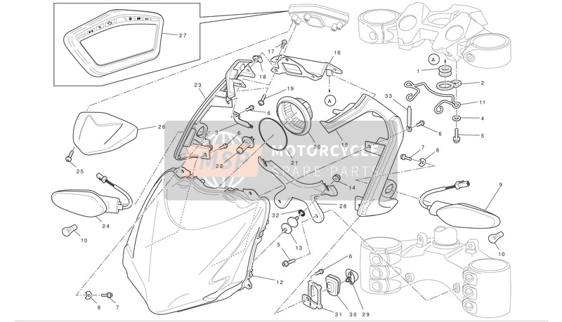 Ducati STREETFIGHTER S Eu 2010 Faro & Strumento. Pannello per un 2010 Ducati STREETFIGHTER S Eu