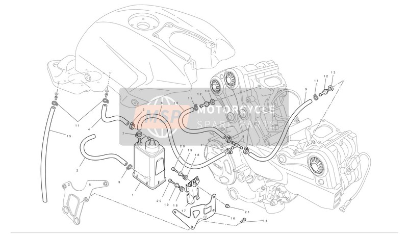 Ducati STREETFIGHTER Usa 2010 Recipiente de emisiones evaporativas para un 2010 Ducati STREETFIGHTER Usa