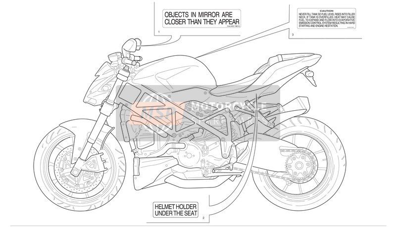 Ducati STREETFIGHTER Usa 2011 Positions de la plaque signalétique pour un 2011 Ducati STREETFIGHTER Usa