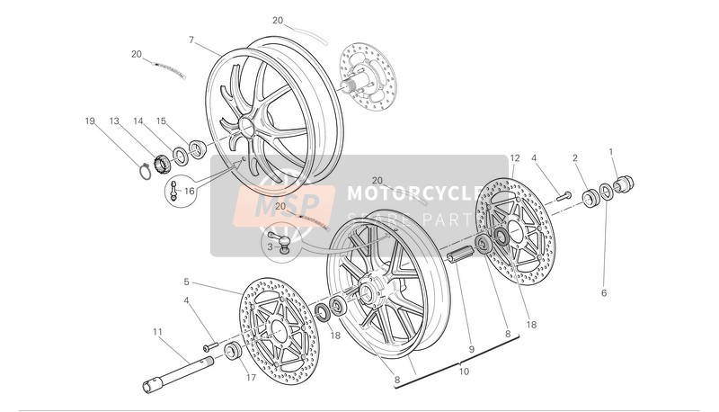 Ducati SUPERBIKE 1098 Eu 2007 Ruedas delanteras y traseras para un 2007 Ducati SUPERBIKE 1098 Eu