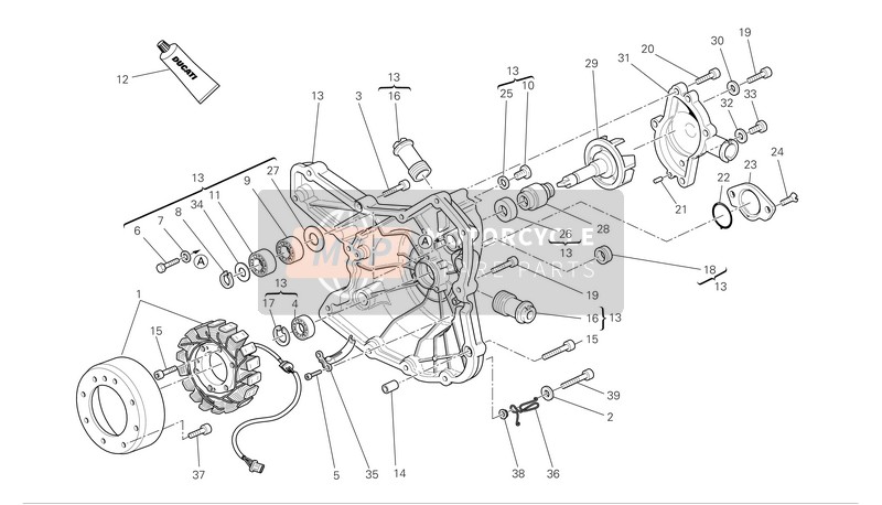 Ducati SUPERBIKE 1098 Eu 2008 Wasserpumpe - Generator - Seite - Kurbelgehäusedeckel für ein 2008 Ducati SUPERBIKE 1098 Eu