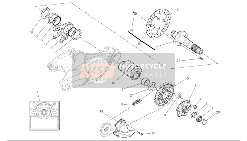 Ducati SUPERBIKE 1098 Eu 2008 Achterwielas voor een 2008 Ducati SUPERBIKE 1098 Eu