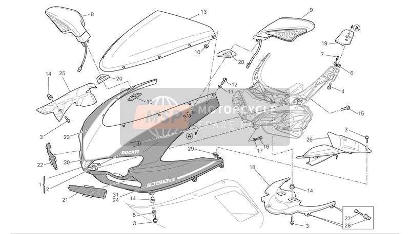 Ducati SUPERBIKE 1098 S TRICOLORE Eu 2007 Cupolino per un 2007 Ducati SUPERBIKE 1098 S TRICOLORE Eu