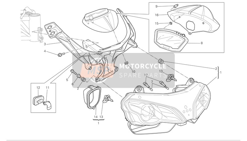 Ducati SUPERBIKE 1098 S Usa 2007 Scheinwerfer - Armaturenbrett für ein 2007 Ducati SUPERBIKE 1098 S Usa