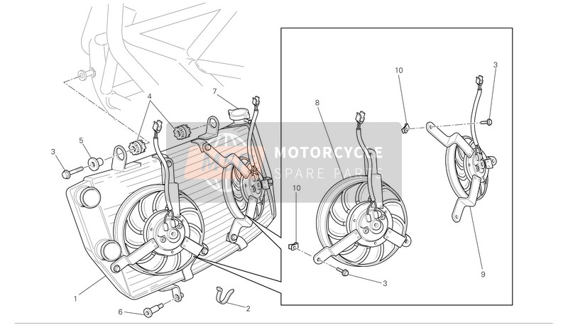 Ducati SUPERBIKE 1098 Usa 2007 Kühler für ein 2007 Ducati SUPERBIKE 1098 Usa