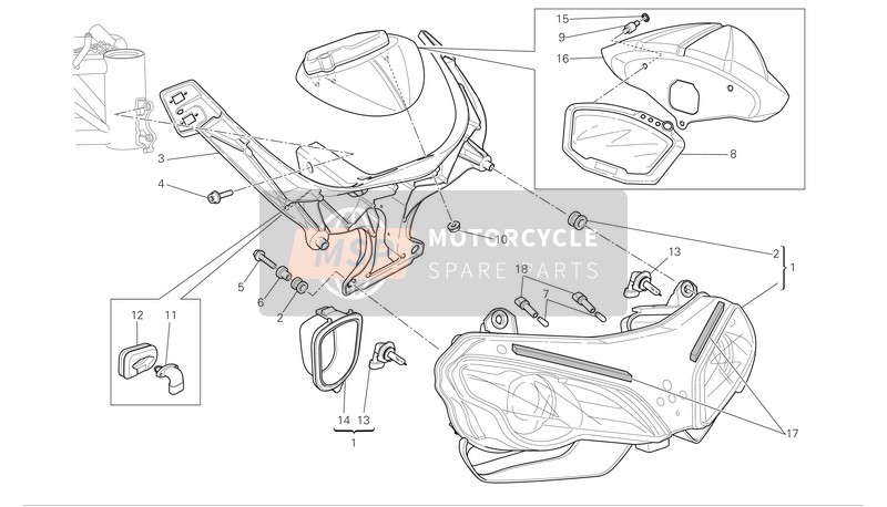 Ducati SUPERBIKE 1098R BAYLISS Eu 2009 Koplamp & Instrument. Paneel voor een 2009 Ducati SUPERBIKE 1098R BAYLISS Eu