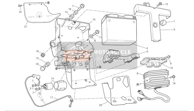 Ducati SUPERBIKE 1098R Eu 2009 Supporto batteria per un 2009 Ducati SUPERBIKE 1098R Eu