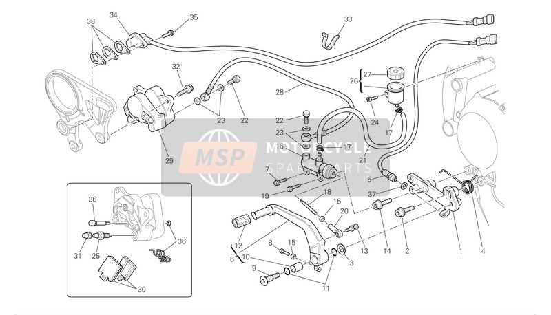 Ducati SUPERBIKE 1198 Eu 2009 Freno trasero para un 2009 Ducati SUPERBIKE 1198 Eu