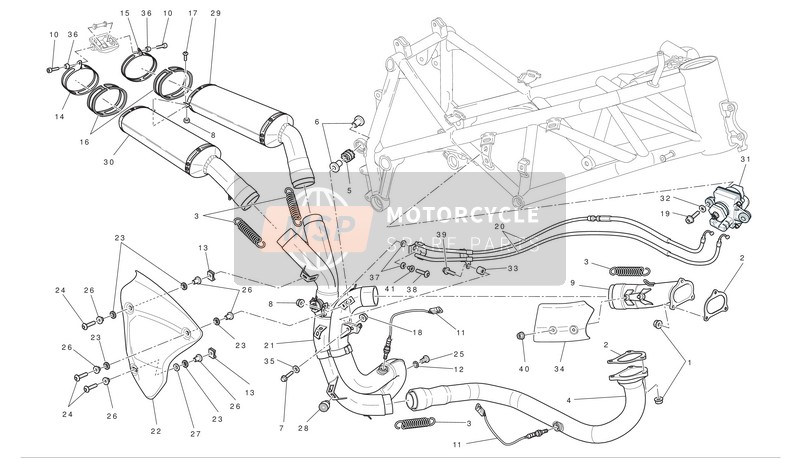 Ducati SUPERBIKE 1198 Eu 2010 Système d'échappement pour un 2010 Ducati SUPERBIKE 1198 Eu