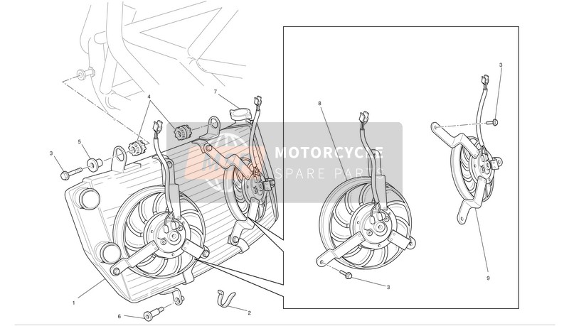 Ducati SUPERBIKE 1198 Eu 2010 Radiator voor een 2010 Ducati SUPERBIKE 1198 Eu