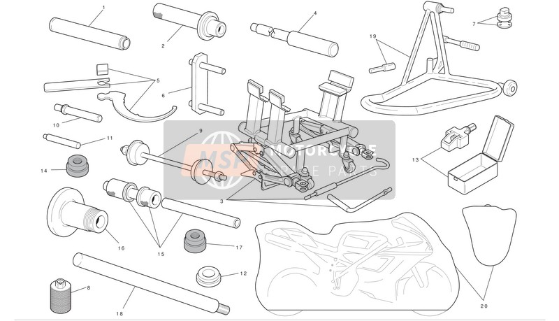 97080111A, Rear Stand Hypersport, Ducati, 1