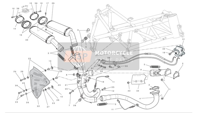 Ducati SUPERBIKE 1198 R CORSE Eu 2010 Uitlaatsysteem voor een 2010 Ducati SUPERBIKE 1198 R CORSE Eu