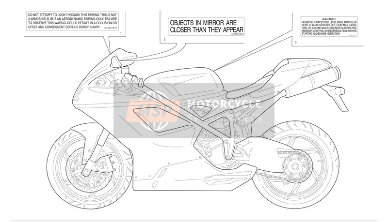 Ducati SUPERBIKE 1198 R CORSE Usa 2010 Positions de la plaque signalétique pour un 2010 Ducati SUPERBIKE 1198 R CORSE Usa