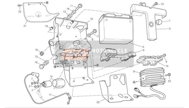 Ducati SUPERBIKE 1198 S Eu 2009 Batteriesupport für ein 2009 Ducati SUPERBIKE 1198 S Eu