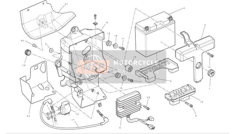 Ducati SUPERBIKE 1198 S Usa 2010 Batteriesupport für ein 2010 Ducati SUPERBIKE 1198 S Usa