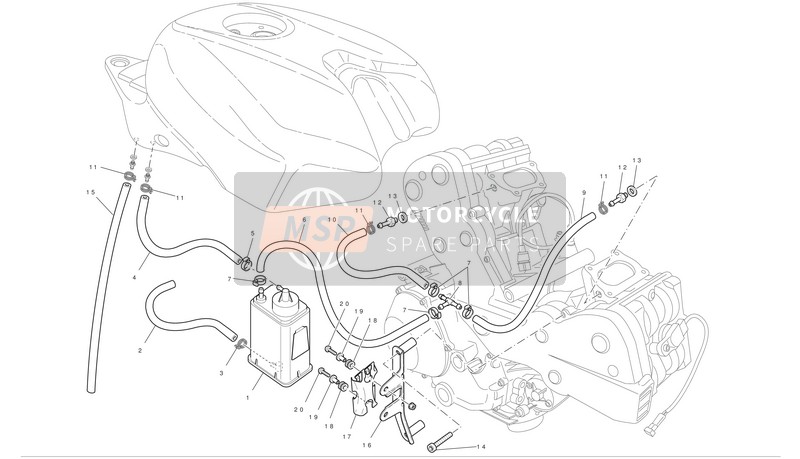 Ducati SUPERBIKE 1198 S Usa 2010 Recipiente de emisiones evaporativas para un 2010 Ducati SUPERBIKE 1198 S Usa