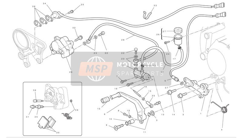 Ducati SUPERBIKE 1198 S Usa 2010 Freno trasero para un 2010 Ducati SUPERBIKE 1198 S Usa