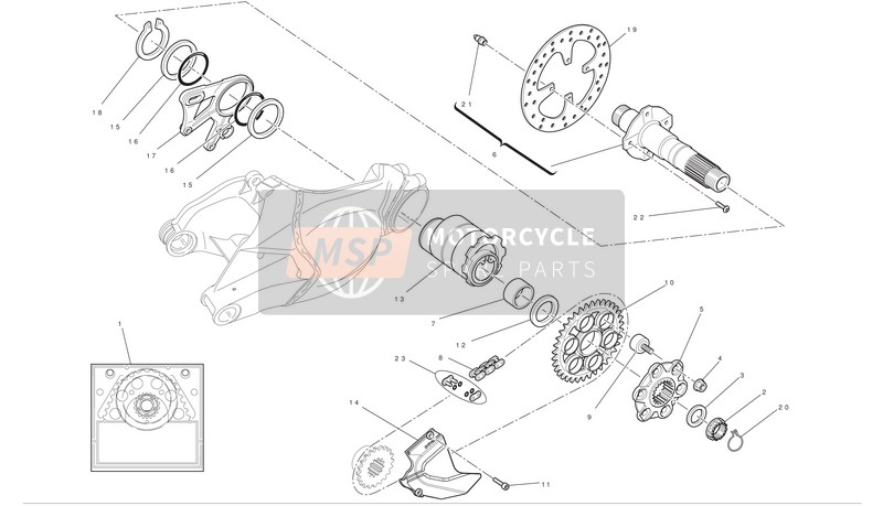 Ducati SUPERBIKE 1198 S Usa 2010 Asse della ruota posteriore per un 2010 Ducati SUPERBIKE 1198 S Usa