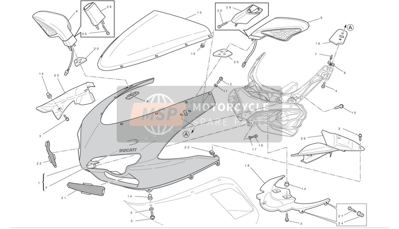 Ducati SUPERBIKE 1198 SP Usa 2011 Carenado de faros para un 2011 Ducati SUPERBIKE 1198 SP Usa