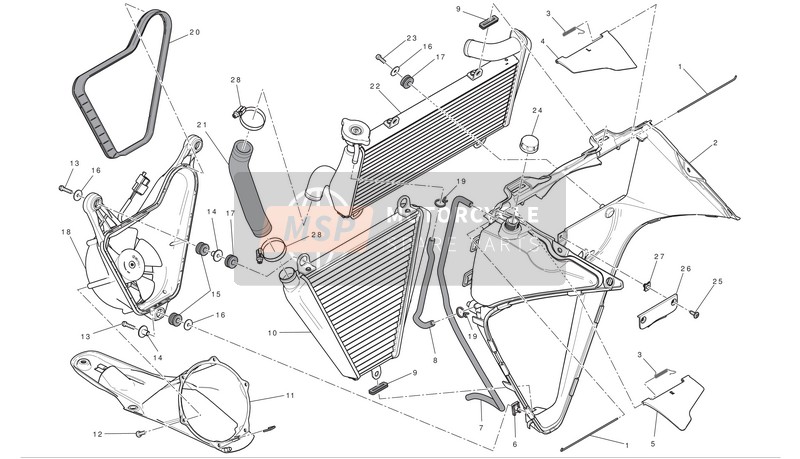 Ducati SUPERBIKE 1199 PANIGALE Eu 2012 Radiator voor een 2012 Ducati SUPERBIKE 1199 PANIGALE Eu