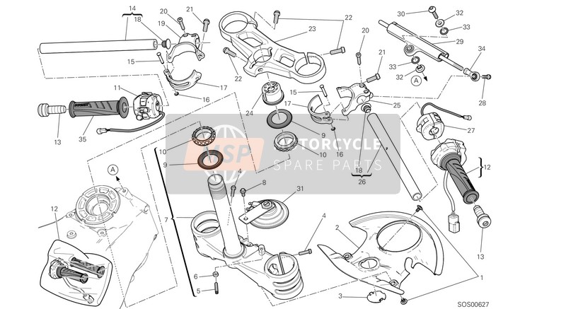 Ducati SUPERBIKE 1199 PANIGALE R USA 2014 Half Handlebars - Steering Damper for a 2014 Ducati SUPERBIKE 1199 PANIGALE R USA