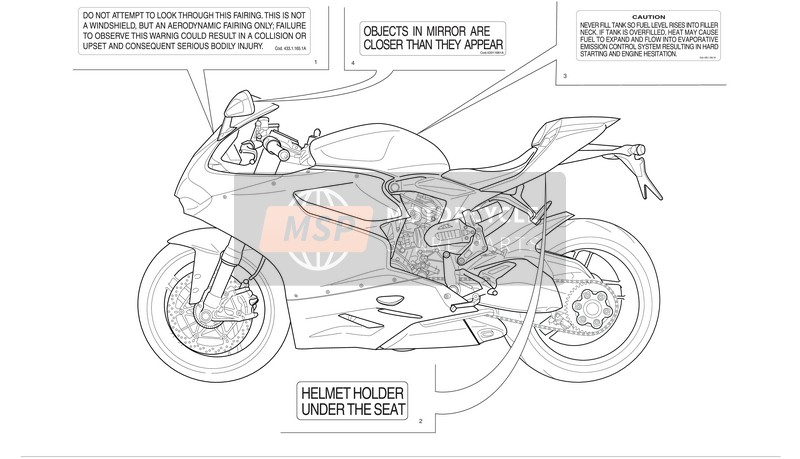 Ducati SUPERBIKE 1199 PANIGALE S TRICOLORE ABS Usa 2012 Positions de la plaque signalétique pour un 2012 Ducati SUPERBIKE 1199 PANIGALE S TRICOLORE ABS Usa