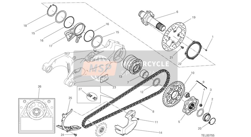 Ducati SUPERBIKE 1199 PANIGALE S TRICOLORE EU 2013 Achterwielas voor een 2013 Ducati SUPERBIKE 1199 PANIGALE S TRICOLORE EU