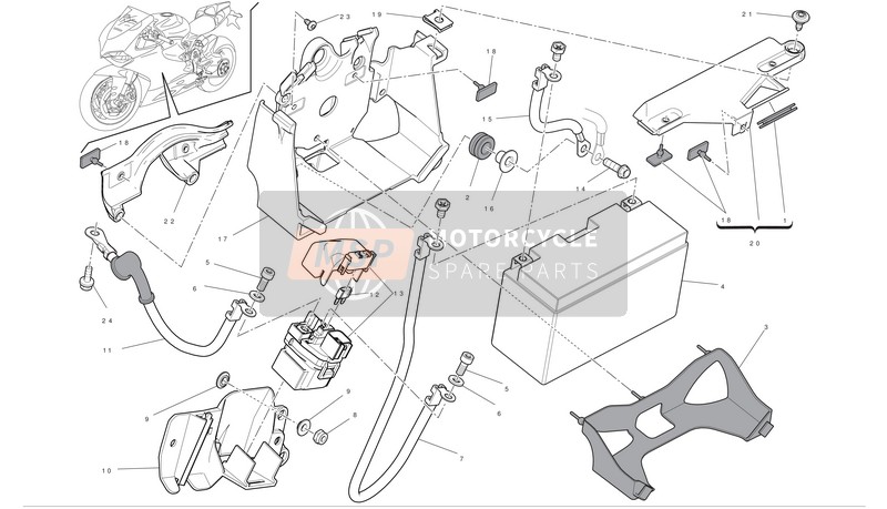 Ducati SUPERBIKE 1199 PANIGALE Usa 2012 Supporto batteria per un 2012 Ducati SUPERBIKE 1199 PANIGALE Usa