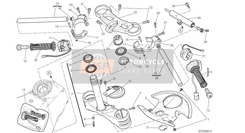 Ducati SUPERBIKE 1299 ABS EU 2017 Half Handlebars - Steering Damper for a 2017 Ducati SUPERBIKE 1299 ABS EU