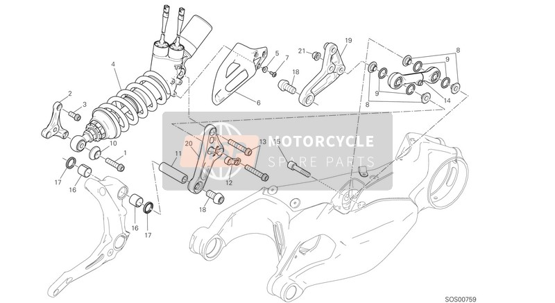 Ducati SUPERBIKE 1299 S ABS EU 2017 Sospensione posteriore per un 2017 Ducati SUPERBIKE 1299 S ABS EU