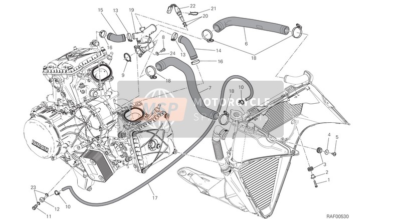 Ducati SUPERBIKE 1299 S ABS USA 2015 Sistema de refrigeración para un 2015 Ducati SUPERBIKE 1299 S ABS USA
