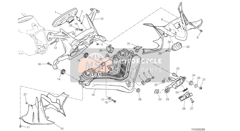 Ducati SUPERBIKE 1299 S ABS USA 2015 Licht Voorkant E Dashboard voor een 2015 Ducati SUPERBIKE 1299 S ABS USA