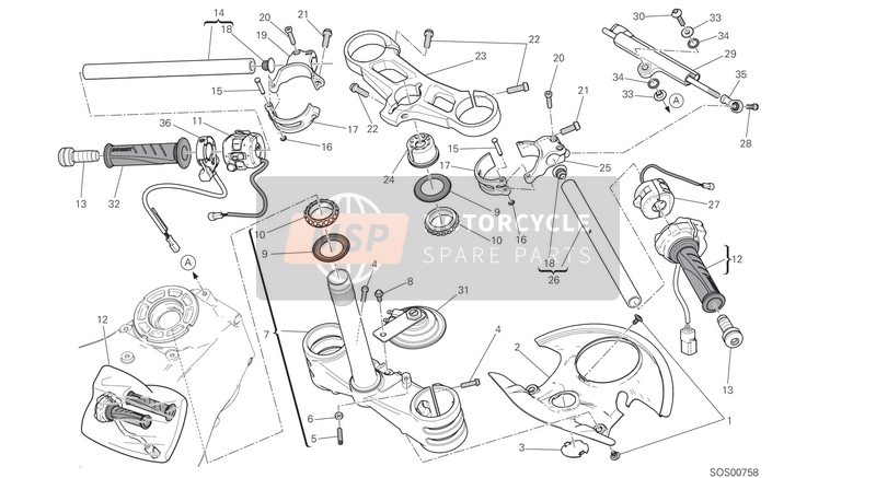 Ducati SUPERBIKE 1299 S ABS USA 2015 Stuur en bedieningselementen voor een 2015 Ducati SUPERBIKE 1299 S ABS USA