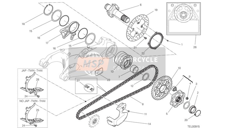 Ducati SUPERBIKE 1299 S ABS USA 2016 Eje de la rueda trasera para un 2016 Ducati SUPERBIKE 1299 S ABS USA