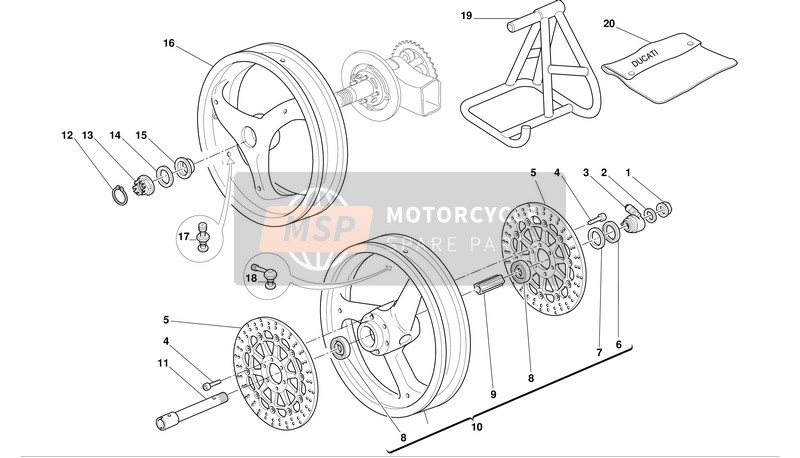 Ducati SUPERBIKE 748 BIP-MON Eu 2003 Ruote anteriori e posteriori per un 2003 Ducati SUPERBIKE 748 BIP-MON Eu