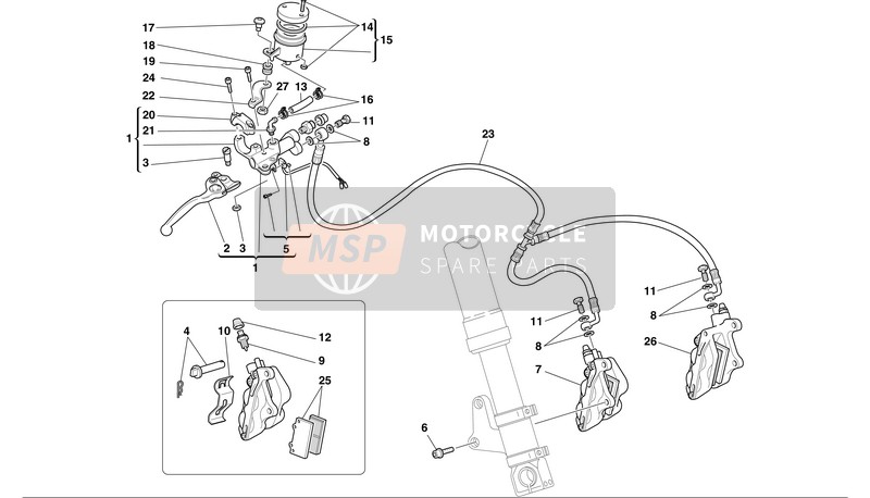 Ducati SUPERBIKE 748 BIP-MON Usa 2002 Hydraulische voorrem voor een 2002 Ducati SUPERBIKE 748 BIP-MON Usa