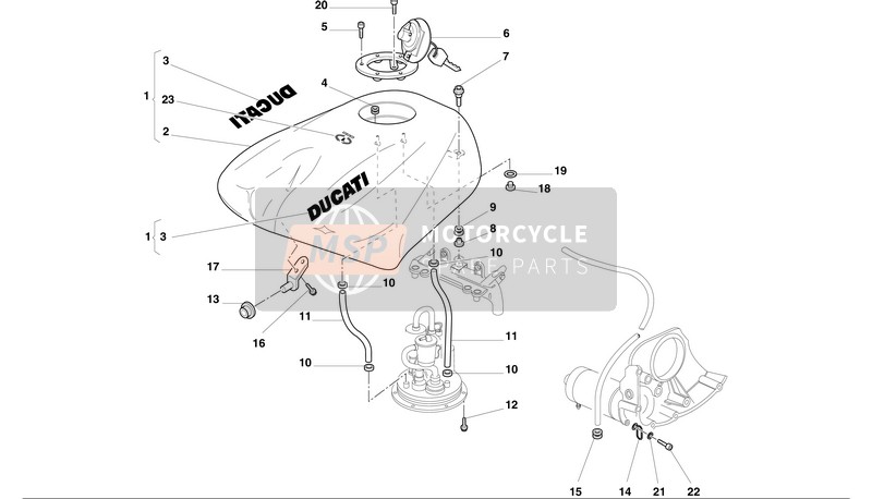 Ducati SUPERBIKE 748 BIP-MON Usa 2002 Réservoir d'essence pour un 2002 Ducati SUPERBIKE 748 BIP-MON Usa