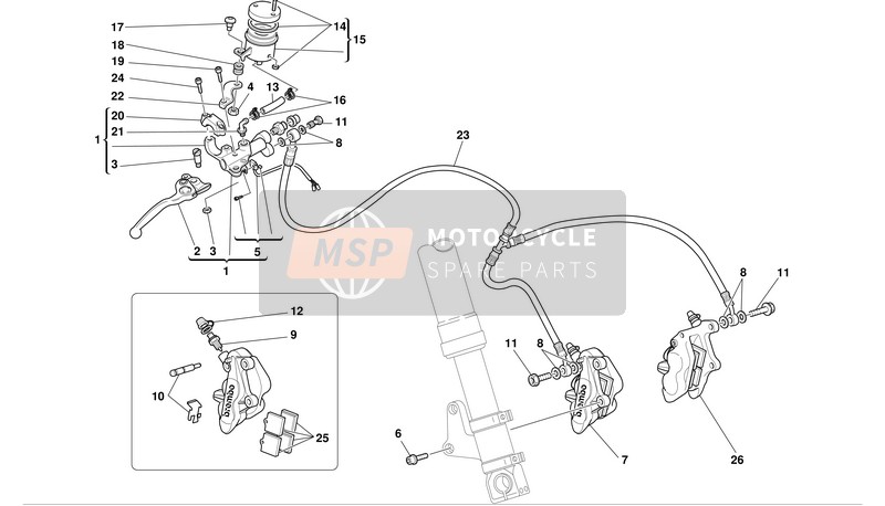 Ducati SUPERBIKE 748R Eu 2002 Hydraulische voorrem voor een 2002 Ducati SUPERBIKE 748R Eu